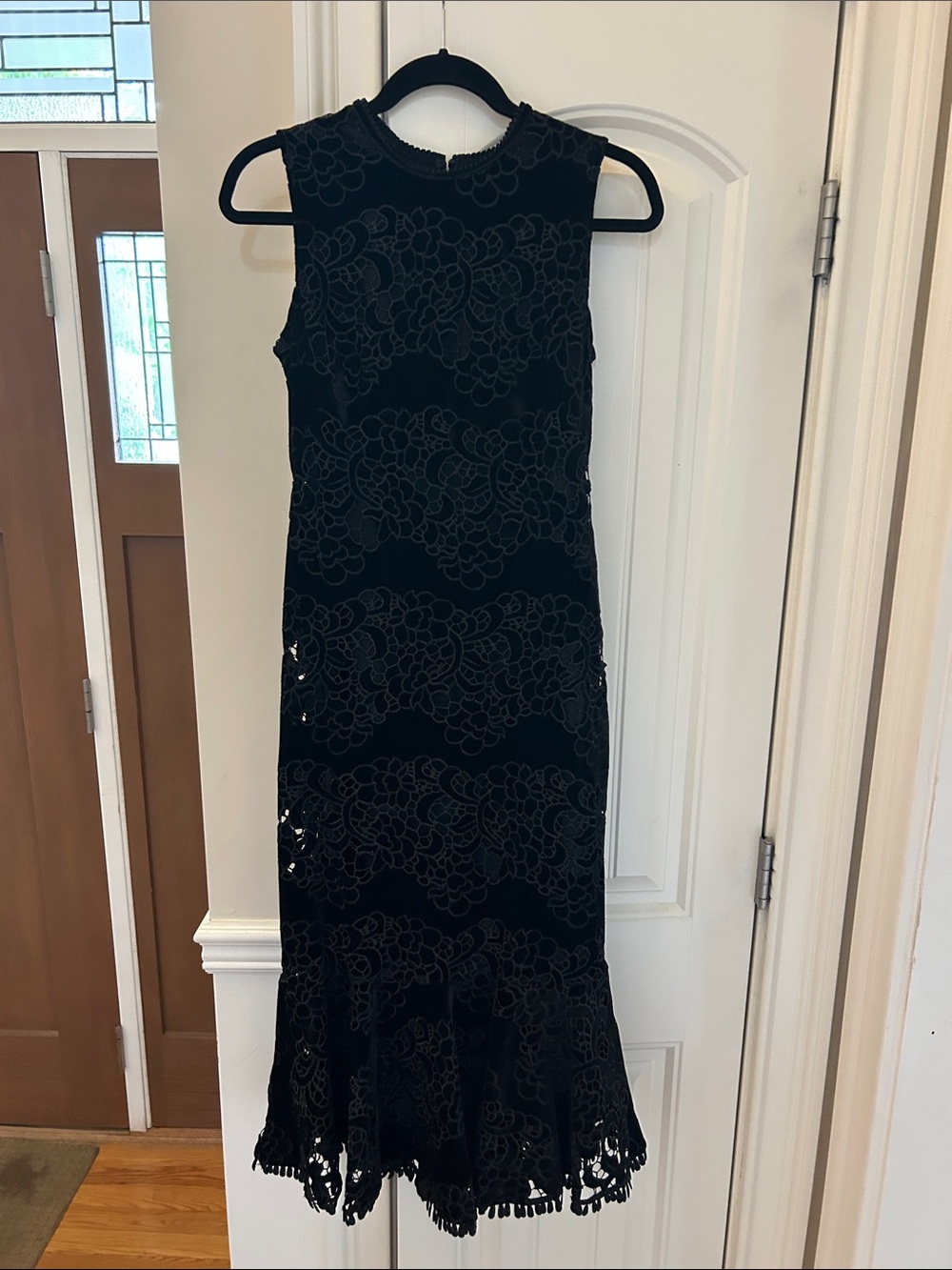 Shoshanna Size 4 Black Lace Midi Dress with Floral Overlay